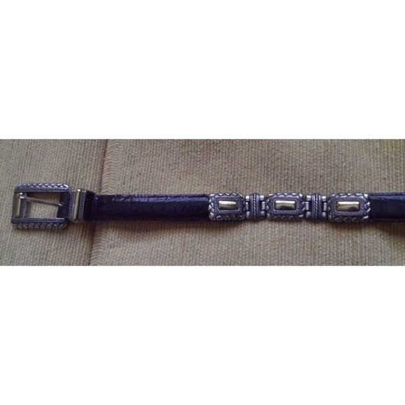 BRIGHTON Black Leather Croco Belt Silver & Gold Metal Accents Style 44203 Size S main image 10
